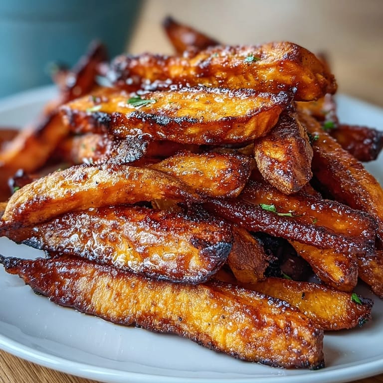 Crispy sweet potato fries cooked in the air fryer, golden and seasoned, paired with zesty homemade garlic aioli for dipping.