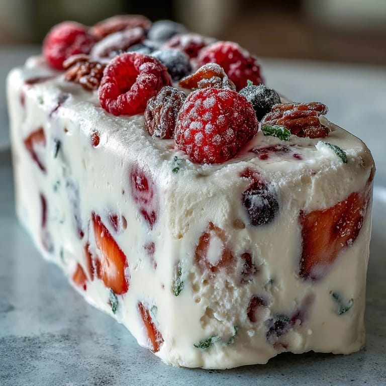 Colorful frozen yogurt bark loaded with fresh berries, Greek yogurt, and honey, ideal for a quick and nutritious summer dessert.