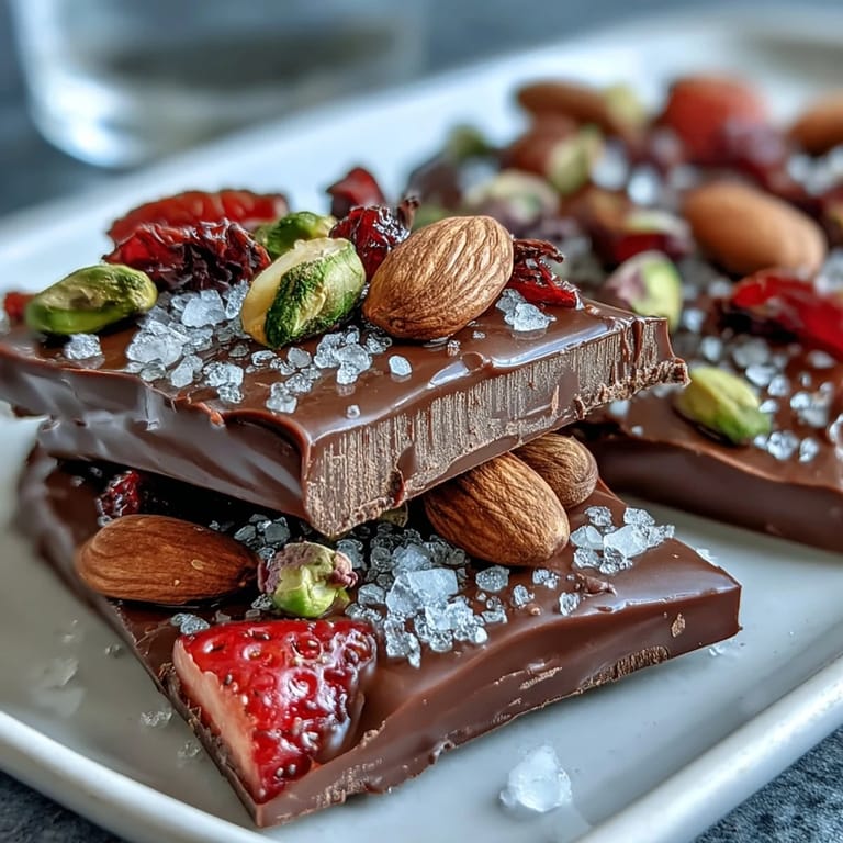 Gourmet Dubai Chocolate Strawberry Bark with Pistachios and Almonds, combining decadent dark chocolate, sweet strawberries, and roasted nuts.