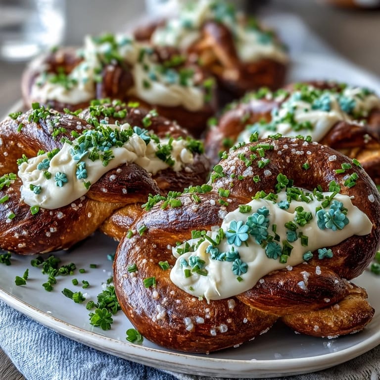 Bite-sized pretzel shamrocks coated in creamy white chocolate and festive green sugar, ideal for holiday celebrations.