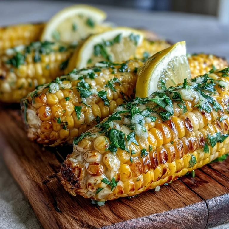 Juicy corn on the cob cooked in the microwave and topped with melted garlic butter and fresh parsley.  