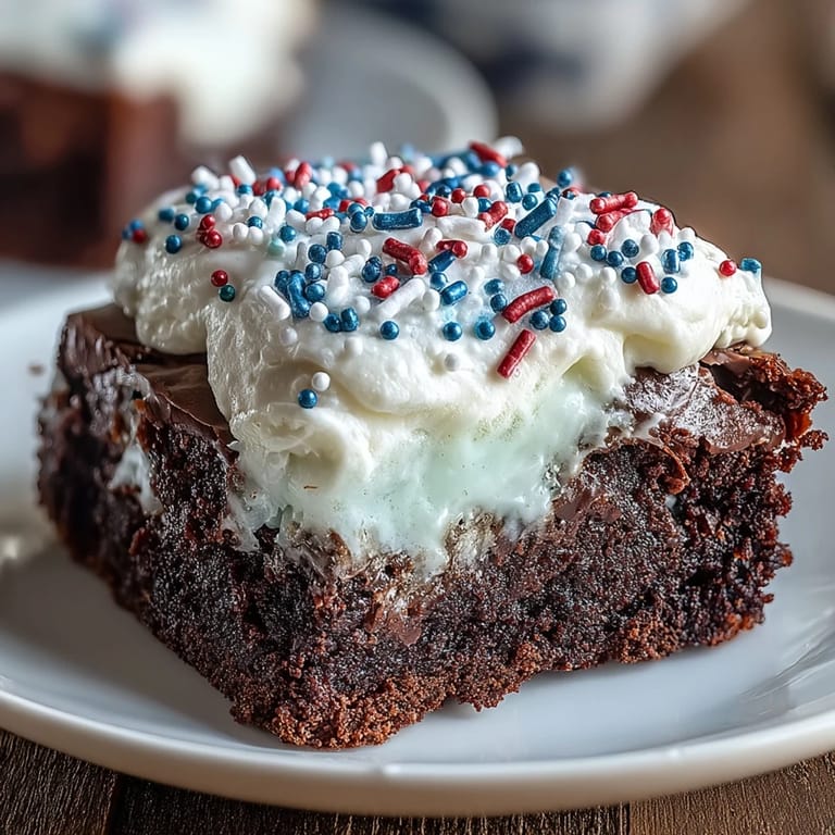 Rich, fudgy brownie bites topped with fluffy cream cheese frosting and patriotic decorations for Independence Day.  