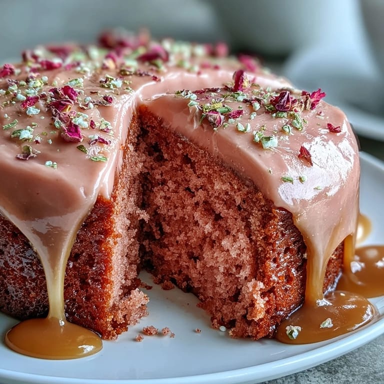 Elegant Rosé Velvet Cake with Gold Drip: Soft, blush-hued velvet cake layered with rich cream cheese frosting and adorned with luxurious gold ganache drips for a bridal shower centerpiece.