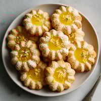 A plate of cookies with a yellow glaze.