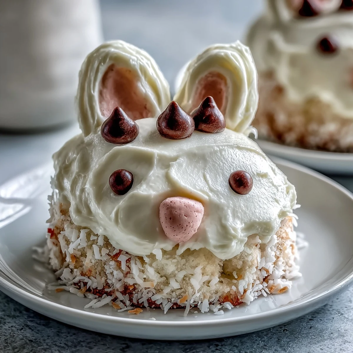 Cute mini Easter bunny cakes with vanilla sponge and pastel buttercream frosting, decorated with candy eyes and marshmallow ears.  