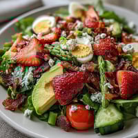 Spring Cobb Salad with Strawberries and Avocado, a vibrant mix of fresh greens, juicy berries, creamy avocado, and tangy feta.  
